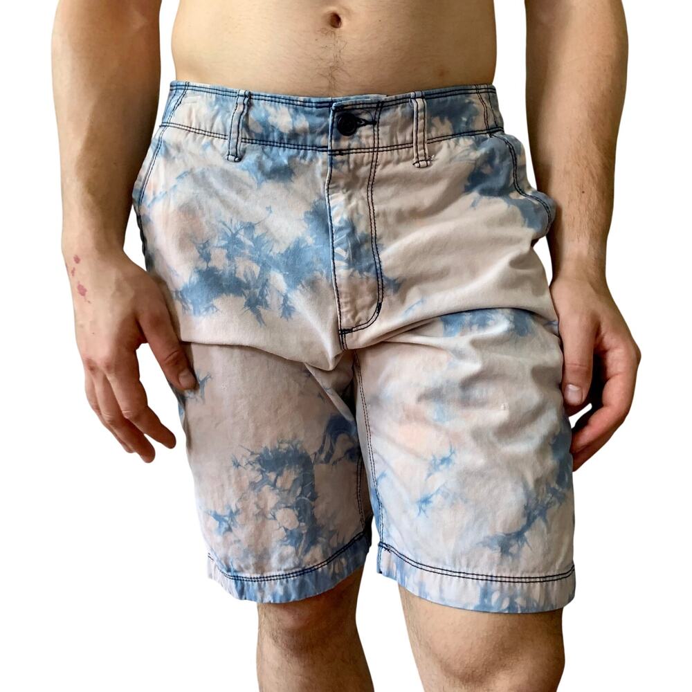 Old Navy Tie Dye Shorts Mens 32 Reworked Blue Pink Hand Dyed Cotton Boho